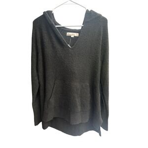 NWT LOFT Women's Black Pullover Hoodie‎ V-Neck Sweater Knit Top Size L